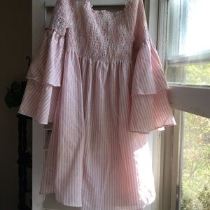 Pink Striped Off Shoulder Mini